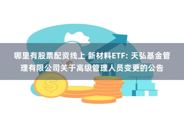 哪里有股票配资线上 新材料ETF: 天弘基金管理有限公司关于高级管理人员变更的公告